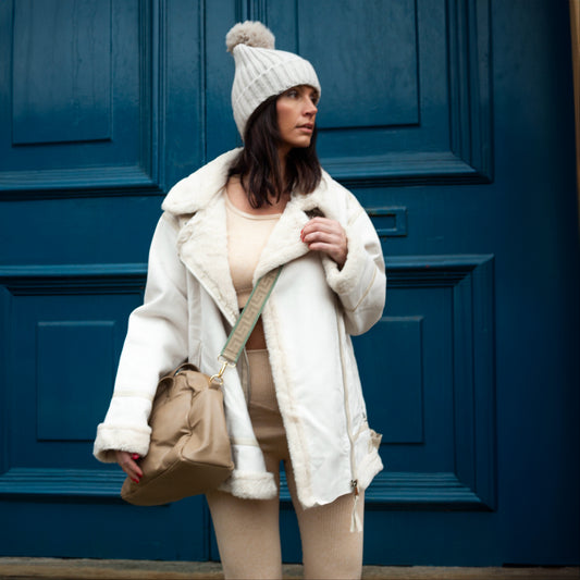 Aviator Jacket With Shearling Detail In Cream