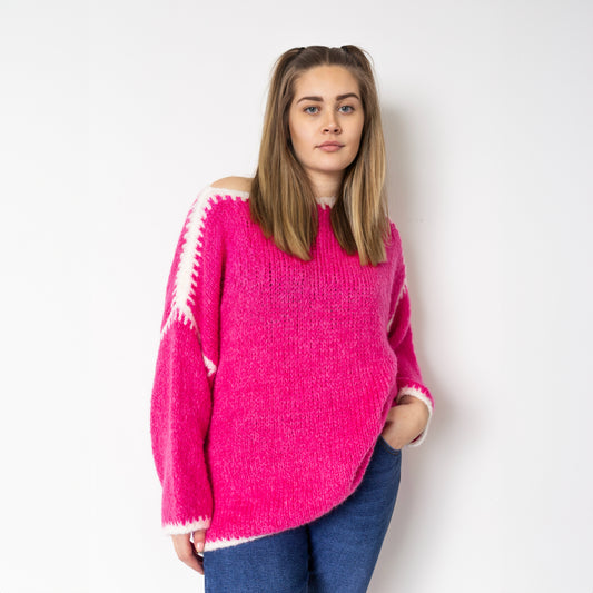 Fuchsia Chunky Knit Slouch Knitted Jumper