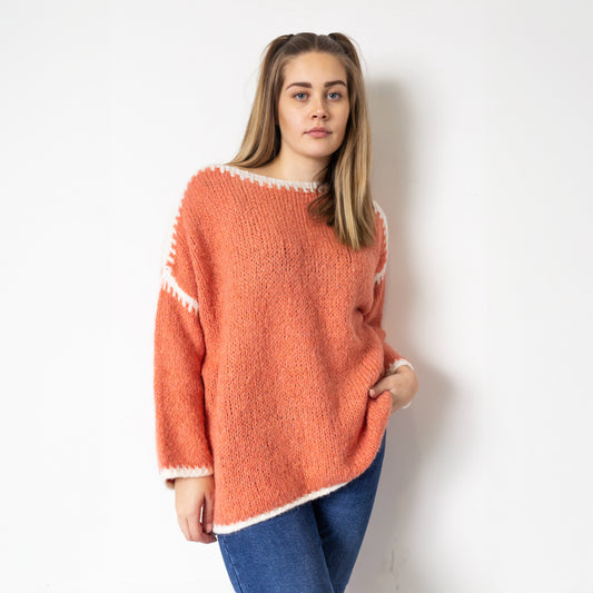 Peach Chunky Knit Slouch Knitted Jumper