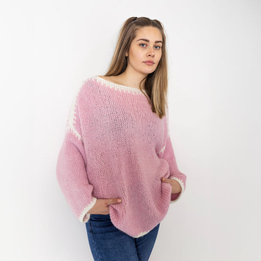 Baby Pink Chunky Knit Slouch Knitted Jumper