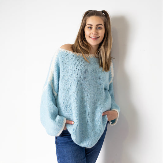 Baby Blue Chunky Knit Slouch Knitted Jumper