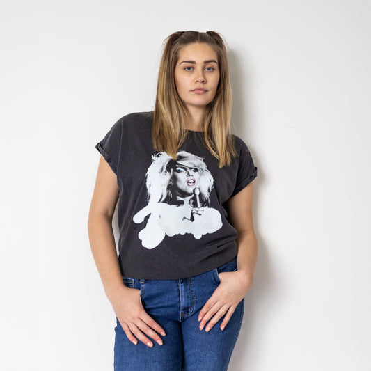 Black Acid Wash Capped Sleeve Blondie T-Shirt (KTBOU EXCLUSIVE)