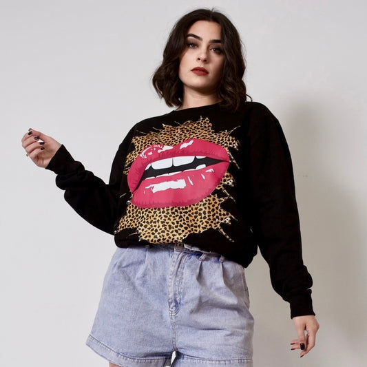 ‘Luscious Lips’ KTBOU Exclusive Oversized Sweatshirt In Black (Pre-Order Sizes 3XL-5XL)