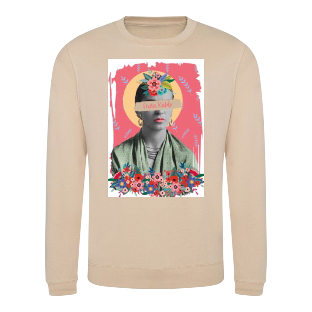 PRE-ORDER: Frida Kahlo Print Oversized Sweatshirt In Sand