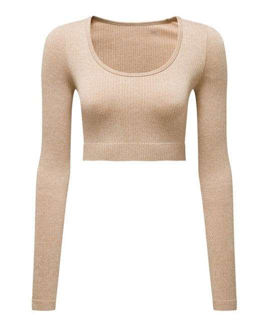 Nude TriDri Seamless Ribbed ‘3D Fit’ Long Sleeve Crop Gym Top