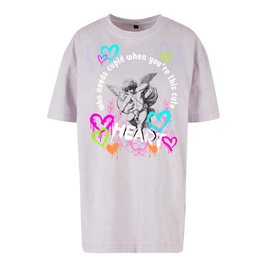 Oversized Acid Wash Cupid Print T-Shirt