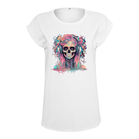KTBOU Sugar Skull Print Fitted Capped Sleeve T-Shirt