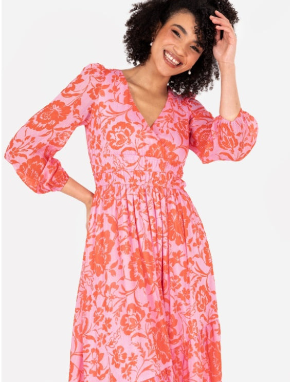 PRE-ORDER Pink Floral Maxi Dress With Bow Detailing