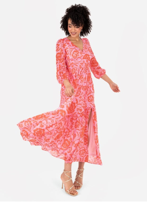 PRE-ORDER Pink Floral Maxi Dress With Bow Detailing