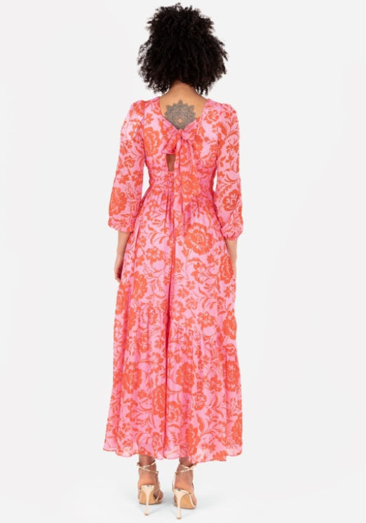 PRE-ORDER Pink Floral Maxi Dress With Bow Detailing