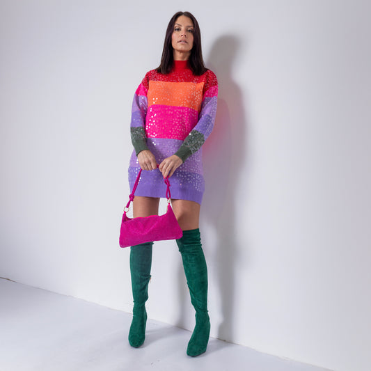 Multi-coloured Colour Block Sequin Jumper Dress