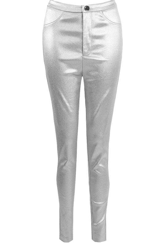 Silver Metallic Stretch Trousers
