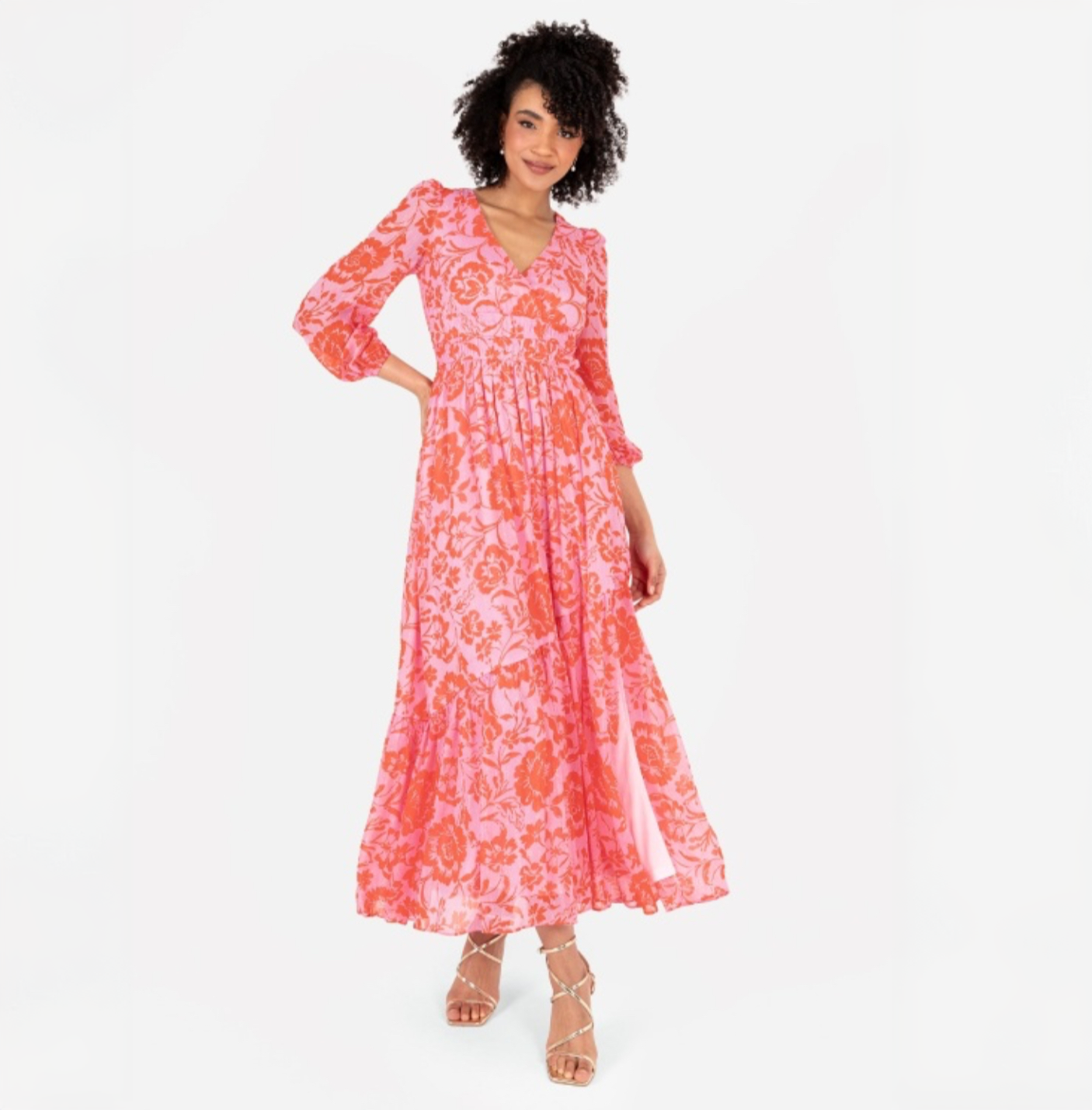 PRE-ORDER Pink Floral Maxi Dress With Bow Detailing