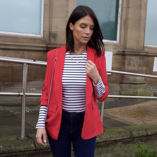 Red Ruched Sleeve Blazer